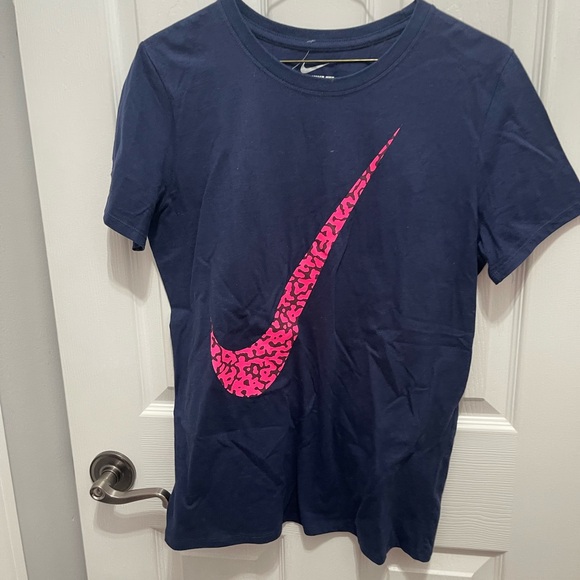 Nike Tops - Nike Kids Dark Blue Tee with Vibrant Pink Swoosh